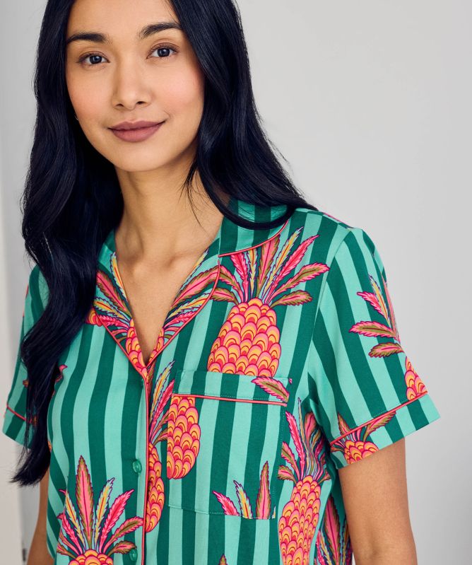 Chelsea Peers Pineapple Stripe Print Short Pajama Set