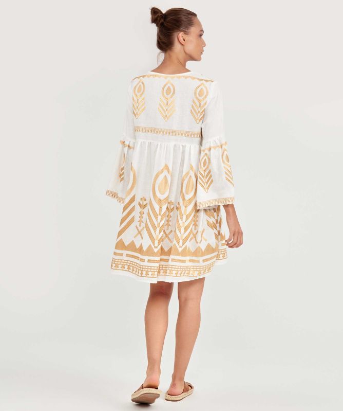 Greek Archaic Kori Feather Embroidered Mini Dress