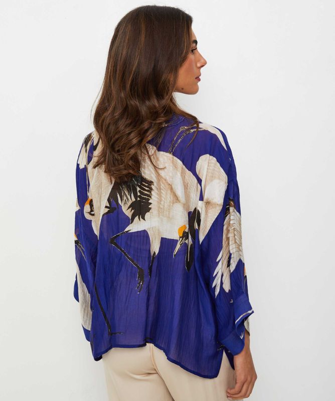 One Hundred Stars Stork Royal Blue Kimono