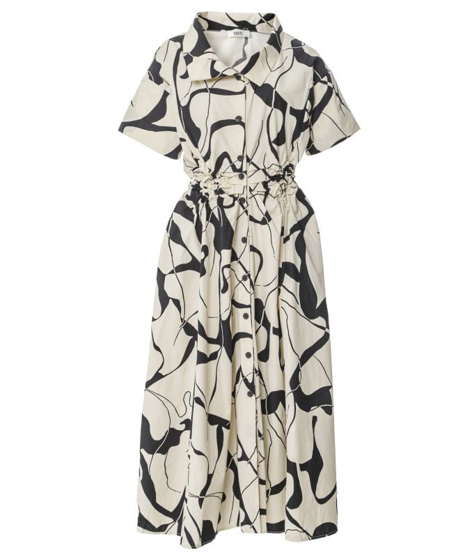 Bize Printed Ruched Shirt Dress
