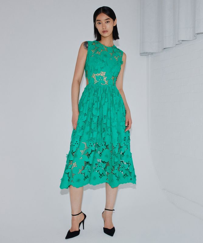 Self-Portrait 3D Cotton Lace Midi Dress