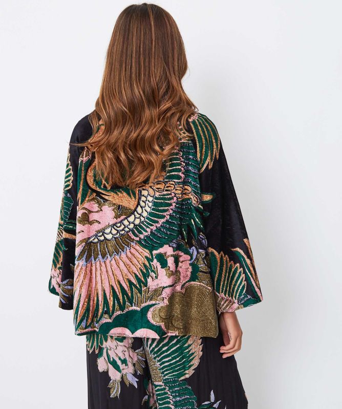 One Hundred Stars Crane Emerald Velvet Jacket