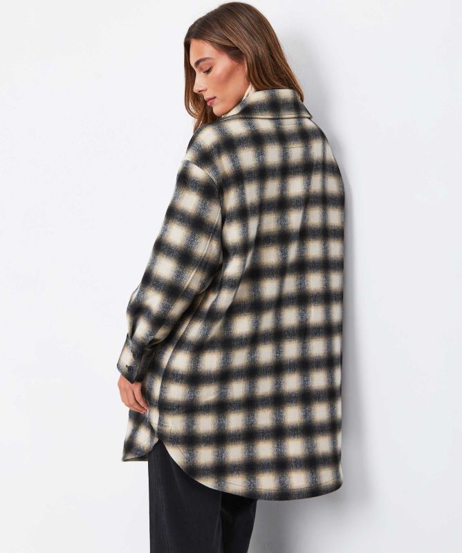 Replay Checked Longline Wool-Blend Jacket