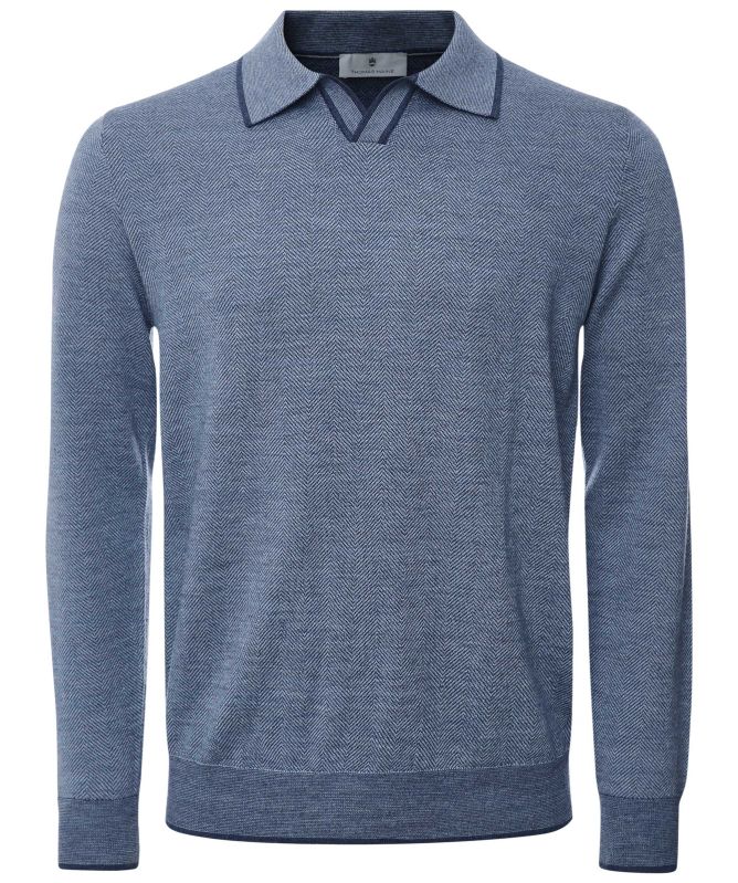 Thomas Maine Herringbone Open Collar Polo