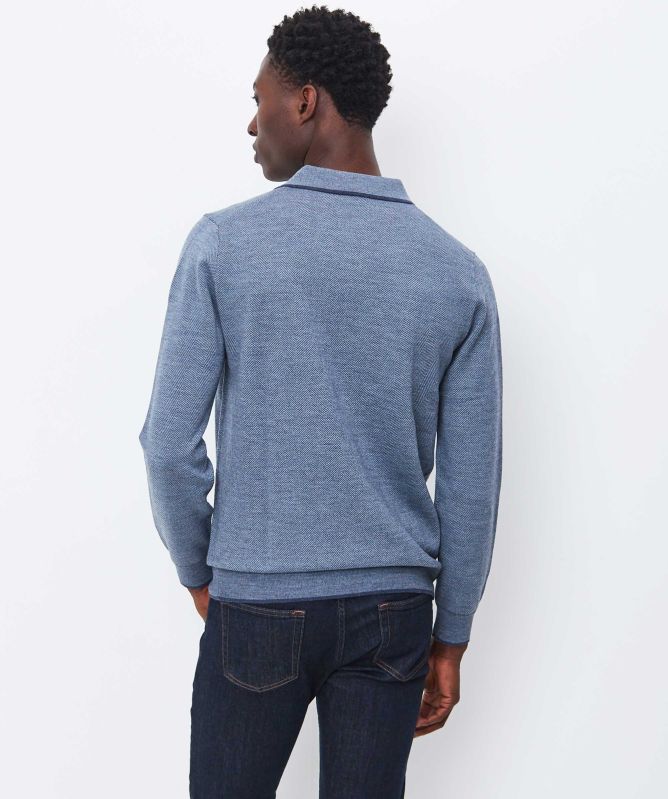 Thomas Maine Herringbone Open Collar Polo