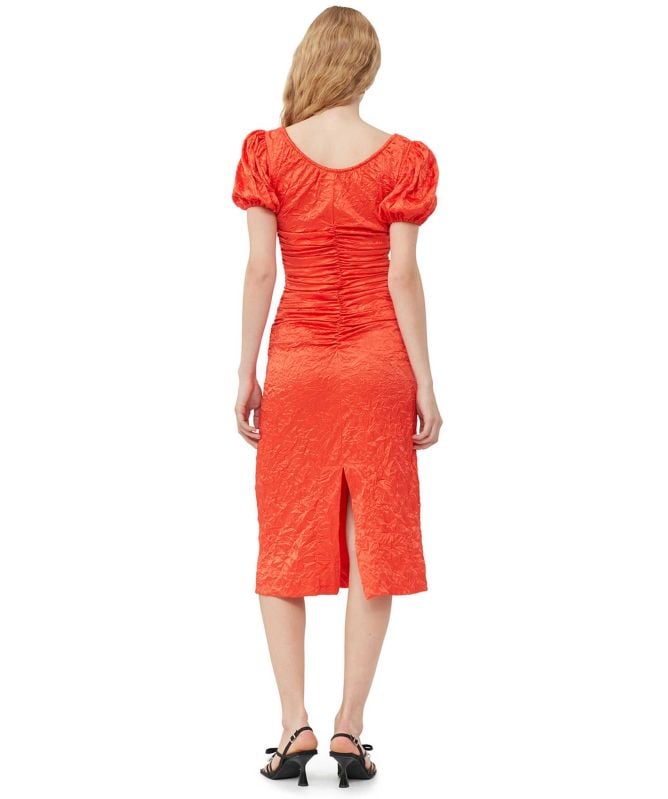 GANNI Crinkle Satin Midi Dress
