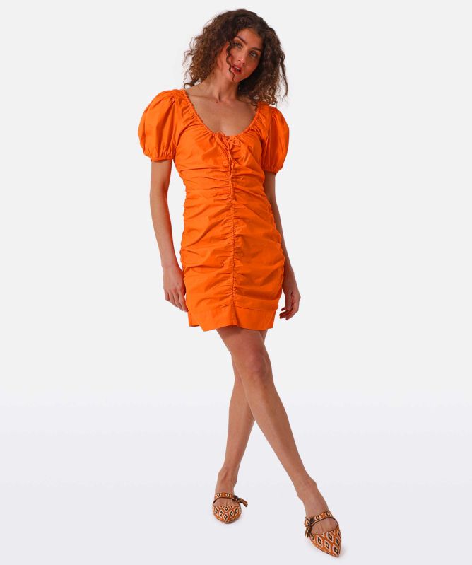 ganni dress orange Ganni Orange Poplin Mini Dress
