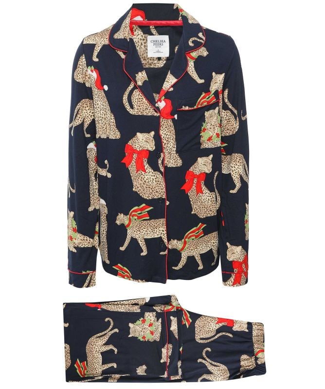 Chelsea Peers Christmas Leopard Print Long Pyjamas