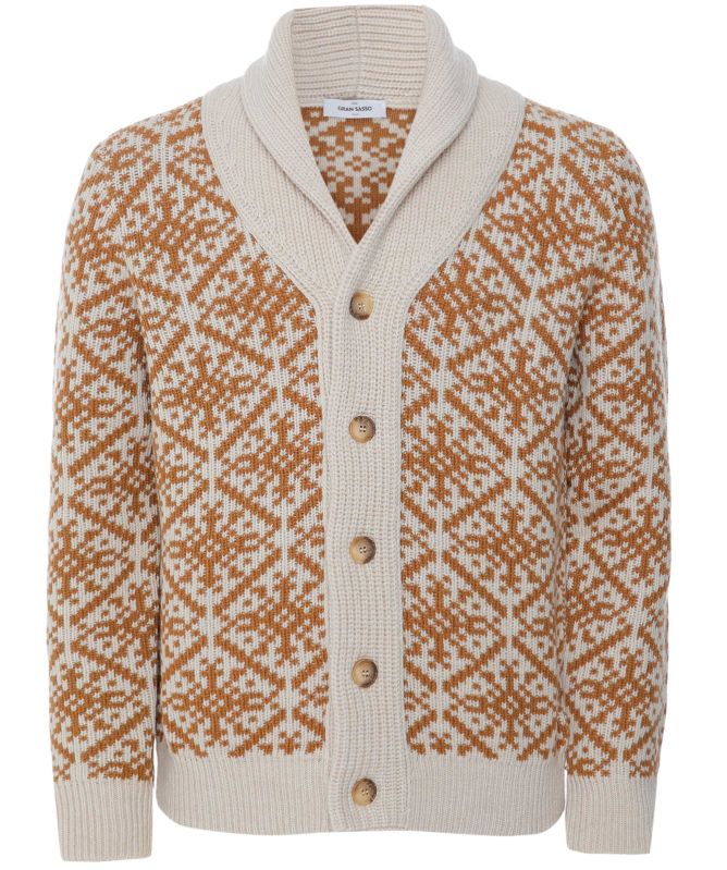 Gran Sasso Wool Jacquard Shawl Cardigan