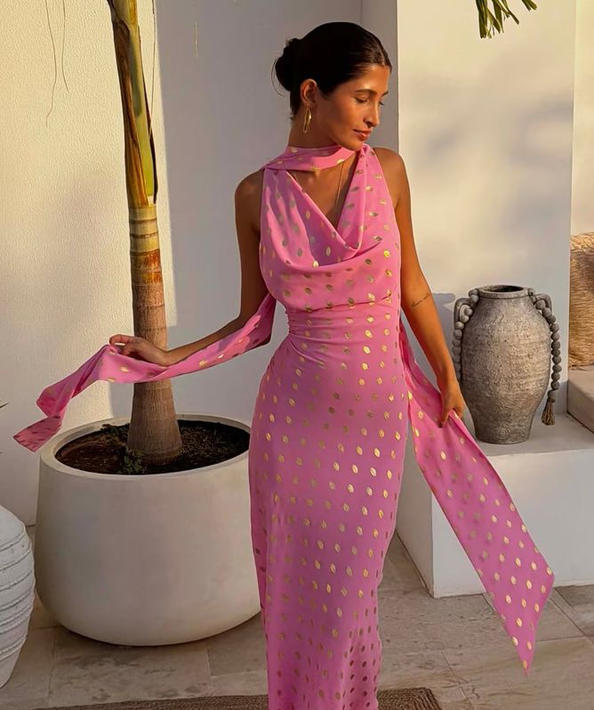 Never Fully Dressed Sophie Gold Fleck Maxi Dress
