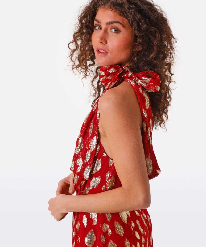 RIXO Eleanor Silk Halter Midi Dress