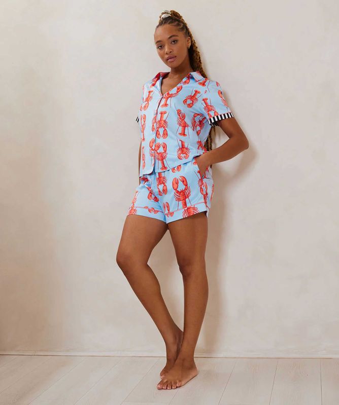 Chelsea Peers Satin Lobster Print Short Pyjama Set