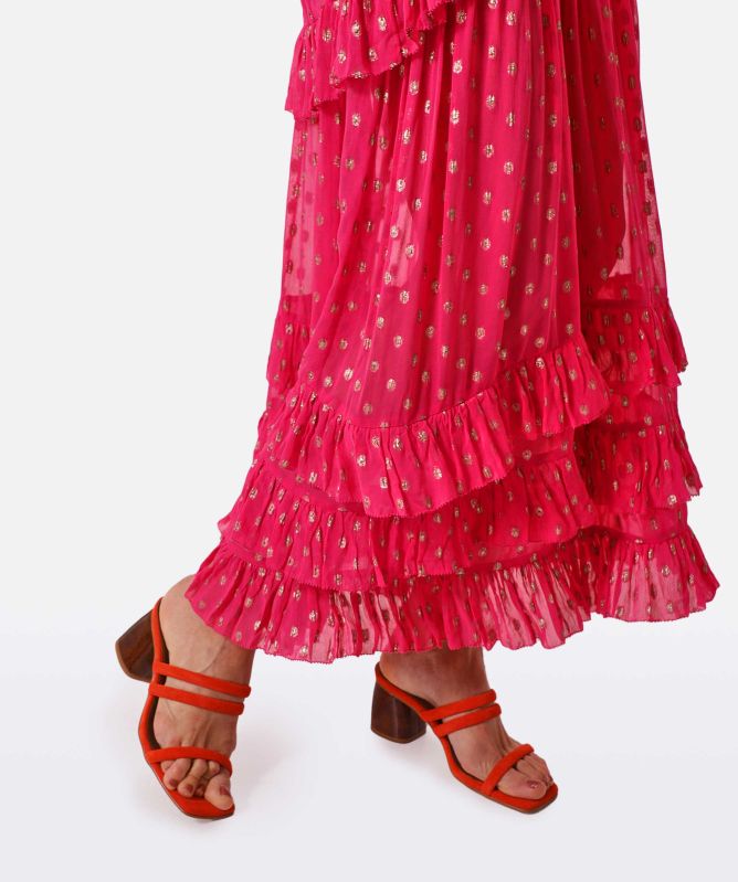 RIXO Shireen Gold Spot Midi Dress