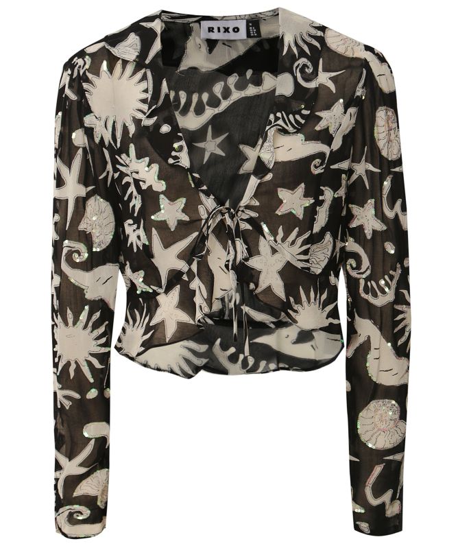 RIXO Neelu Sequin Tie Front Blouse