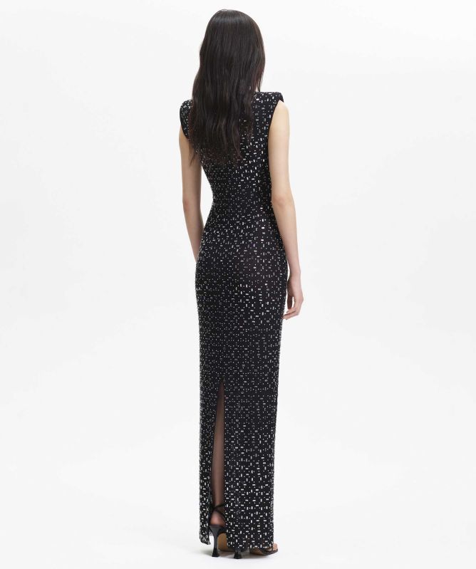 Self-Portrait Square Rhinestone Mesh Maxi Dress