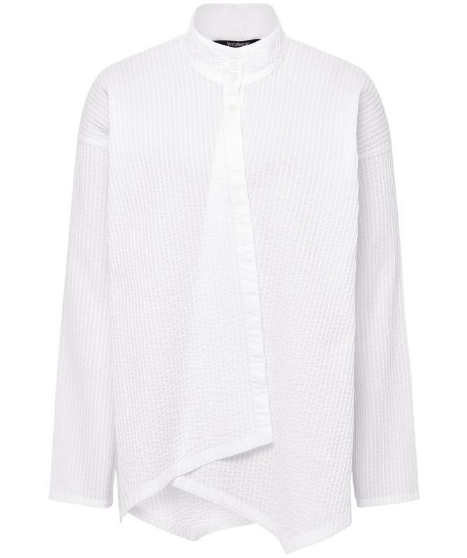 Yaccomaricard Asymmetric Pintuck Lawn Shirt