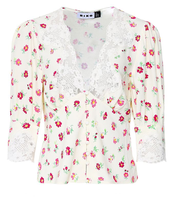 RIXO Amanda Buttercup Lace Insert Top