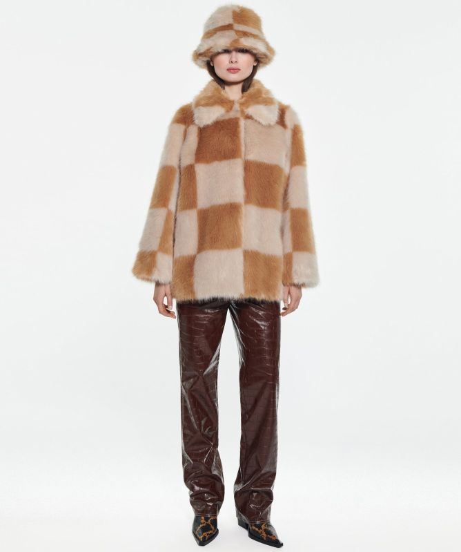 Stand Studio Faux Fur Check Nani Jacket