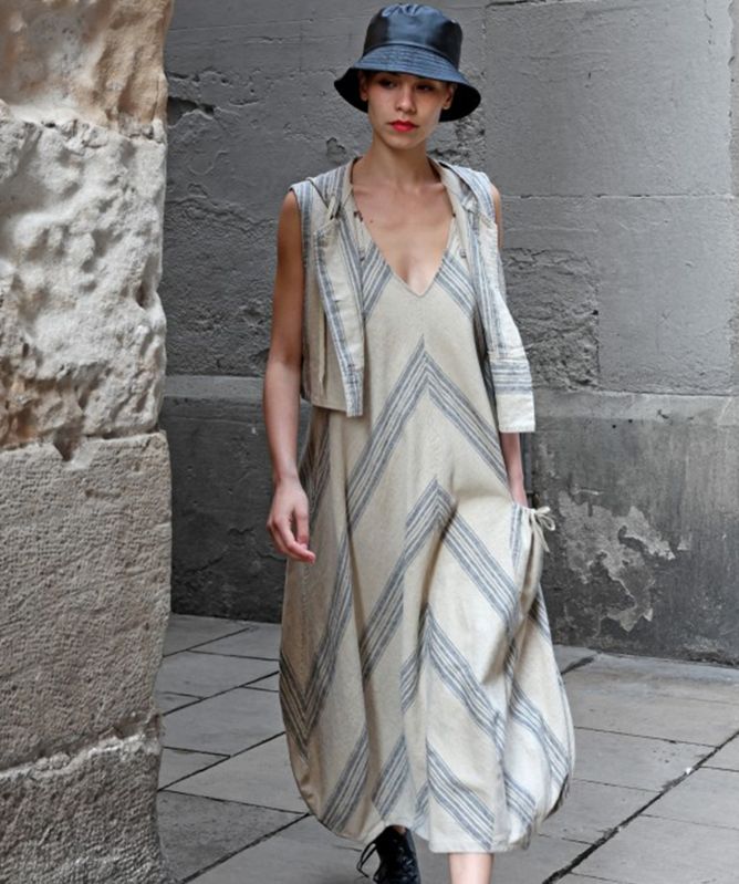 Lurdes Bergada Striped Linen-Blend Midi Dress
