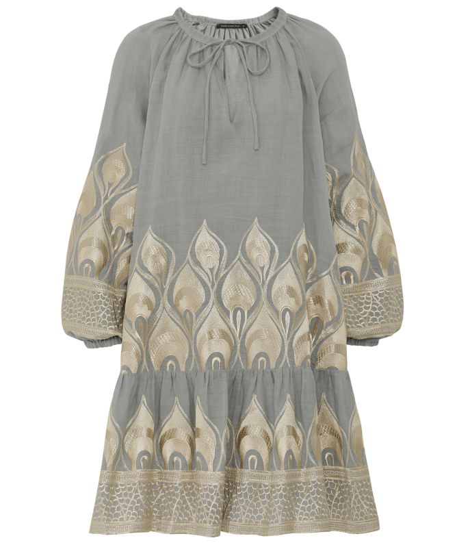 Greek Archaic Kori Phoenix Embroidered Mini Dress