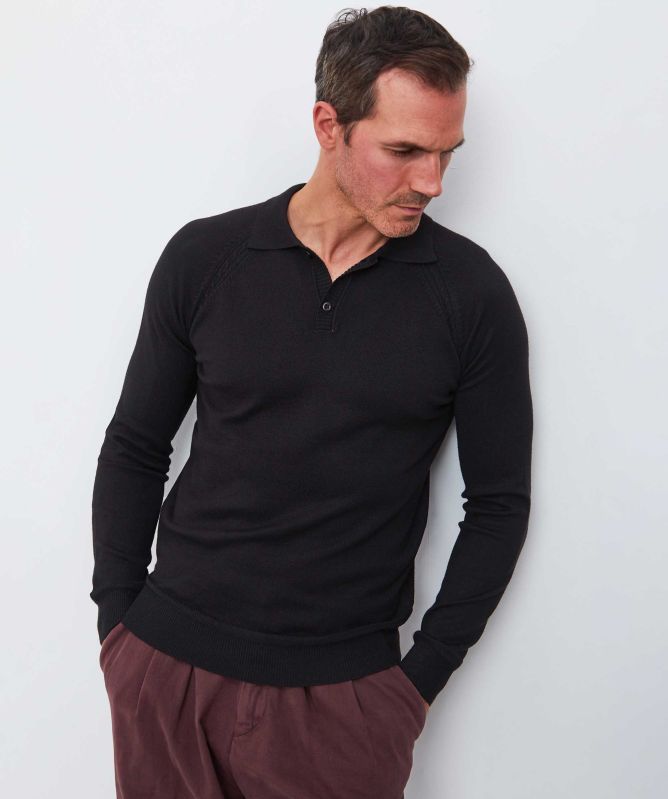 Seinse Long Sleeve Knitted Polo Shirt