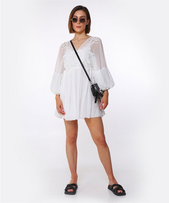 Self-Portrait Macrame Lace Georgette Mini Dress