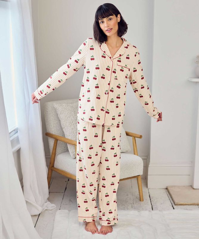 Chelsea Peers Cherry Stripe Print Long Pajamas
