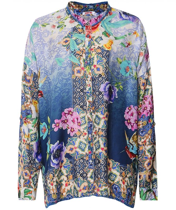 Johnny Was Elton Silk Button Down Blouse