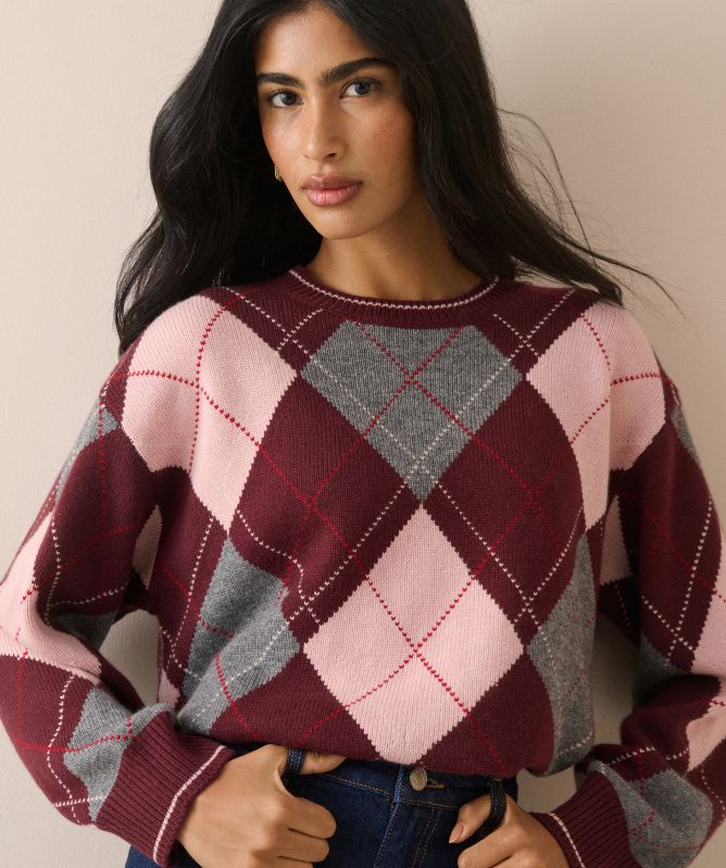 Nobody's Child Argyle Oversized Wool-Blend Sweater