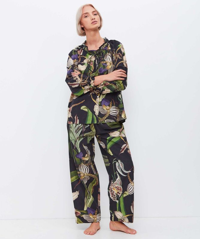 One Hundred Stars Orchid Black Poplin Pyjama Set