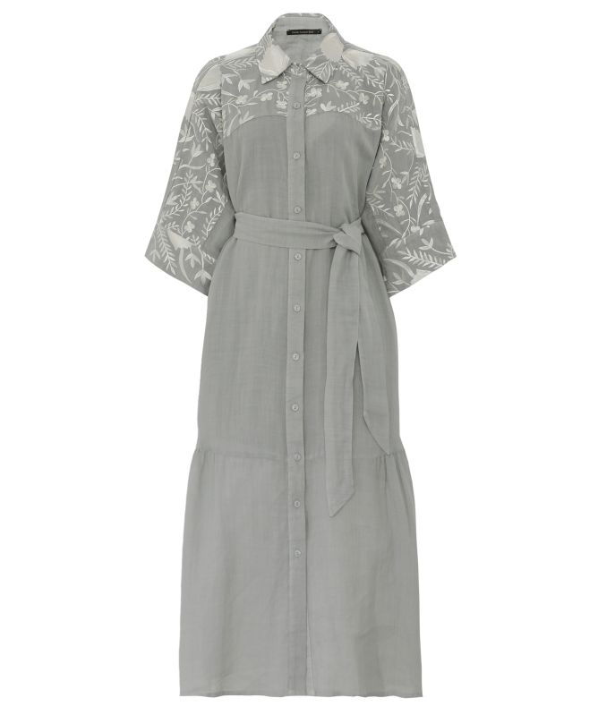 Greek Archaic Kori Blossom Embroidered Shirt Dress