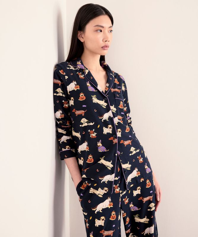 Chelsea Peers Halloween Dogs Print Long Pajamas