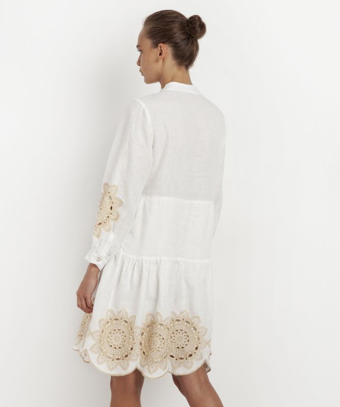 Greek Archaic Kori Linen Embroidered Daisy Mini Dress