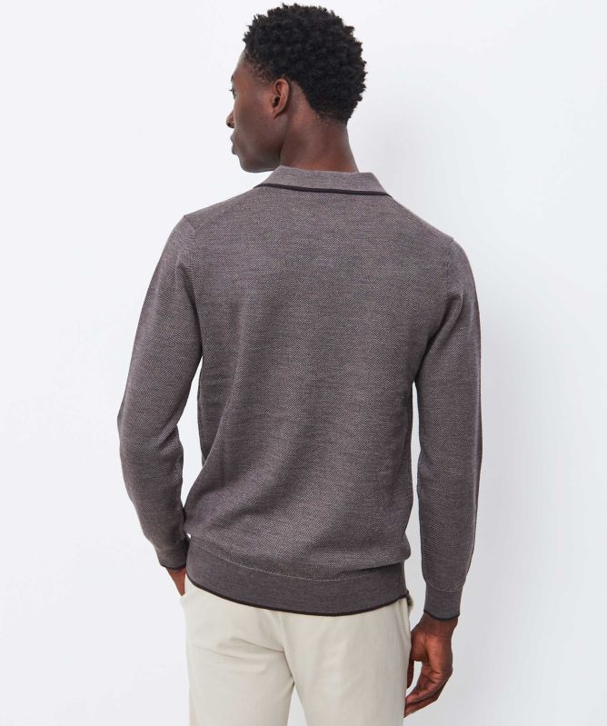 Thomas Maine Herringbone Open Collar Polo