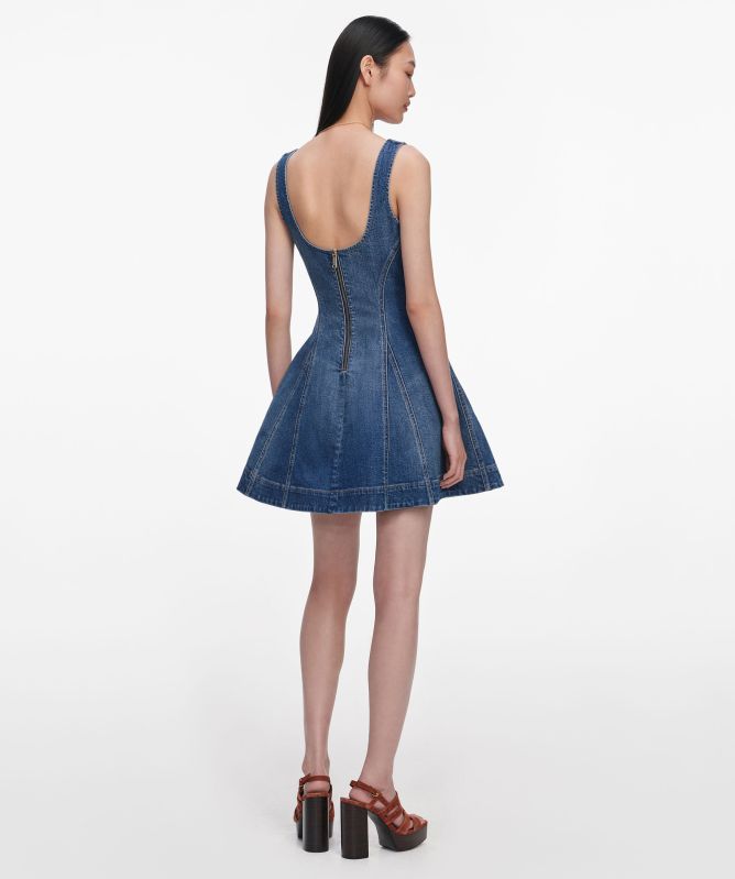 Self-Portrait Denim Flared Mini Dress