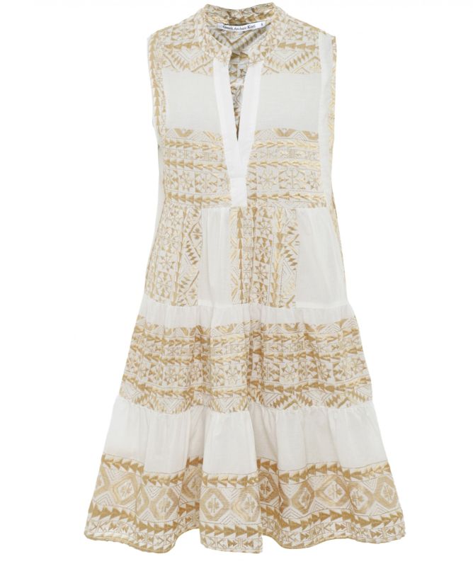 Greek Archaic Kori Embroidered Sleeveless Dress