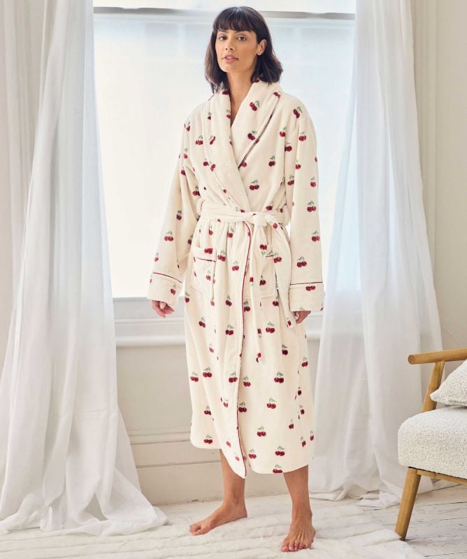 Chelsea Peers Fleece Cherry Print Long Robe