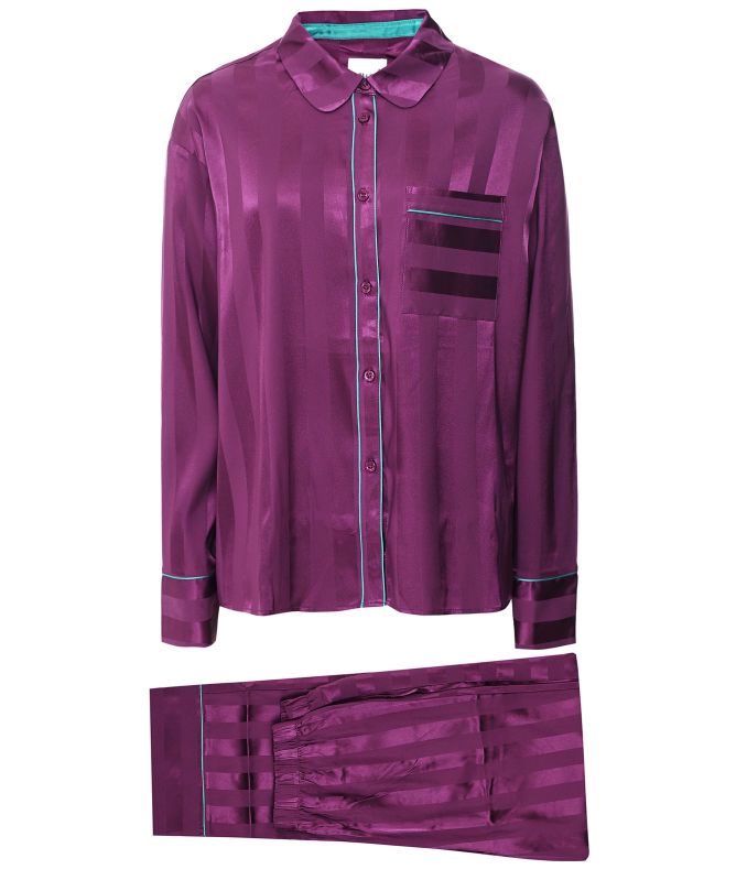 Chelsea Peers Satin Jacquard Stripe Long Pajamas