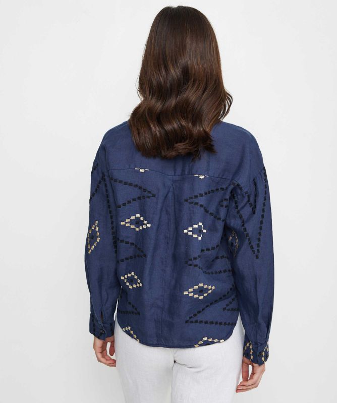 Greek Archaic Kori Linen Zig Zag Shirt