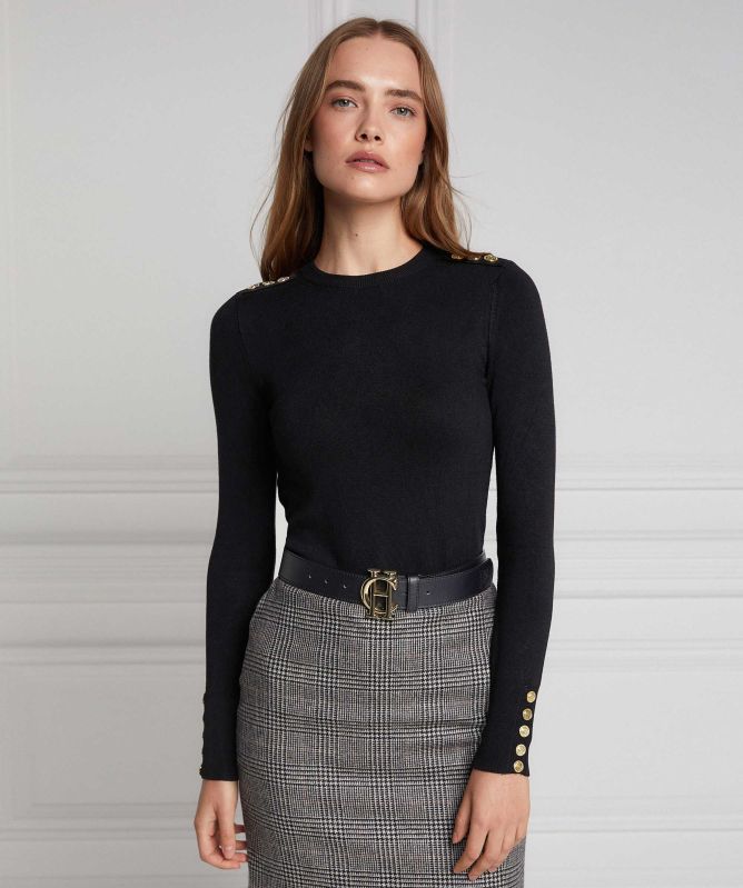 Holland Cooper Buttoned Knit Crew Neck Jumper