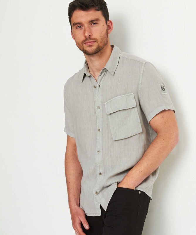 Belstaff Short Sleeve Linen Scale Shirt