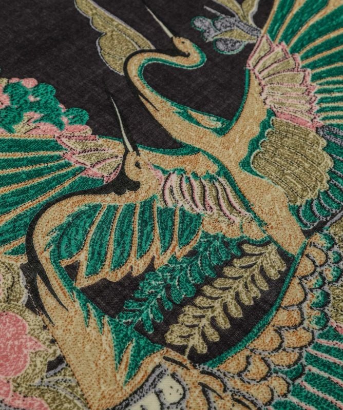 One Hundred Stars Crane Emerald Wool Scarf