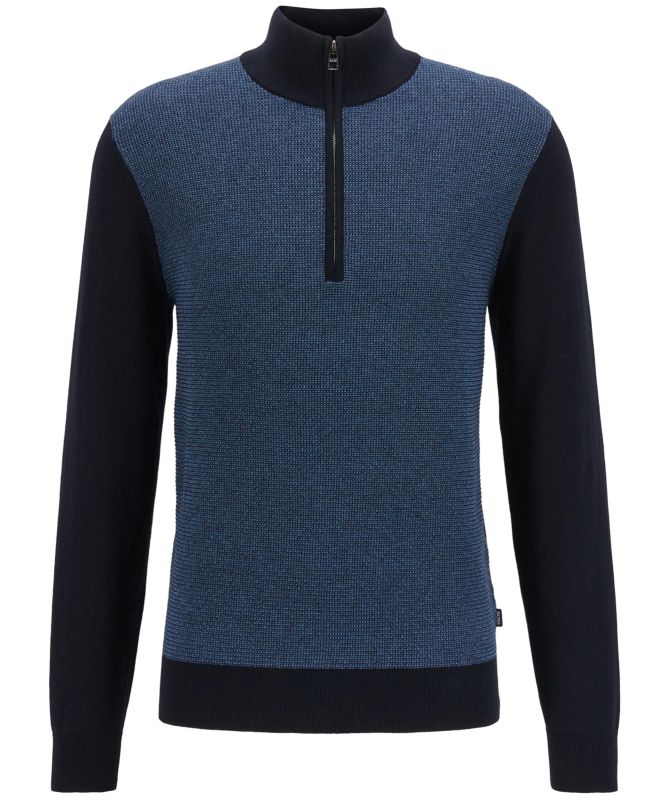 BOSS Virgin Wool Cotton Half-Zip Ponzio Sweater