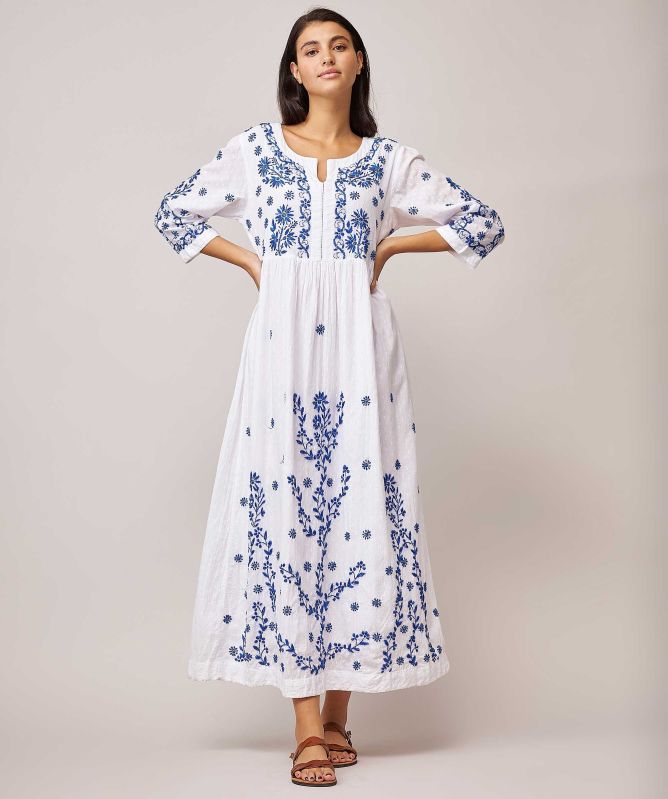 Godet Embroidered Cotton Maxi Dress Godet Embroidered Cotton Maxi Dress