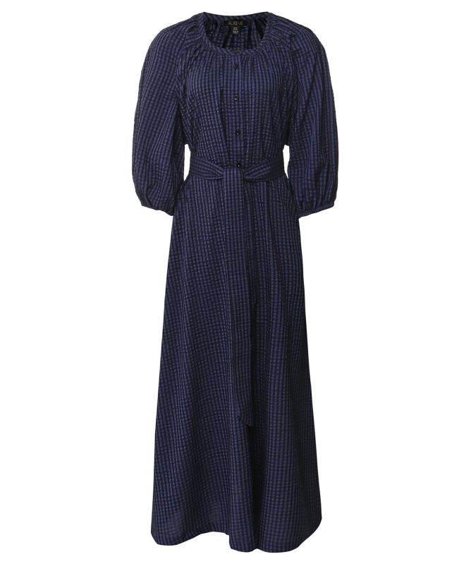 Aligne Hibiscus Navy Seersucker Maxi Dress