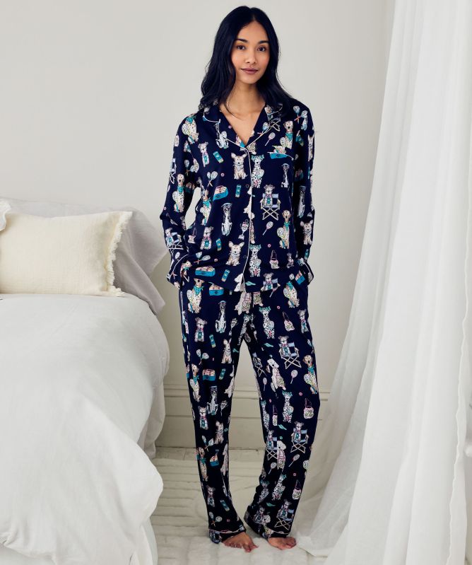 Chelsea Peers Tennis Dogs Print Long Pajamas