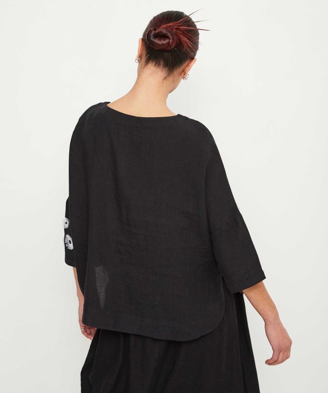 Bize Linen Floral Embroidered Blouse