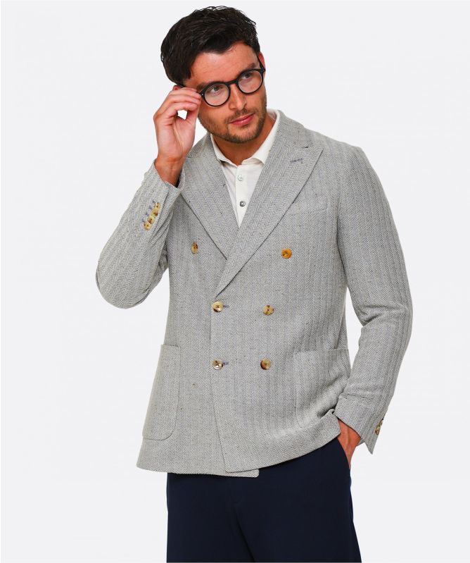 Circolo 1901 Linen Double Breasted Herringbone Blazer