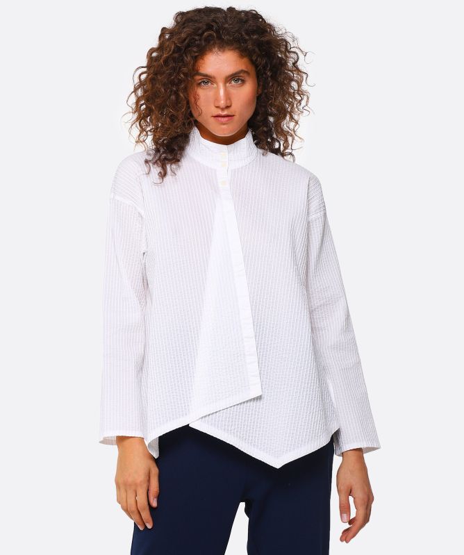 Yaccomaricard Asymmetric Pintuck Lawn Shirt