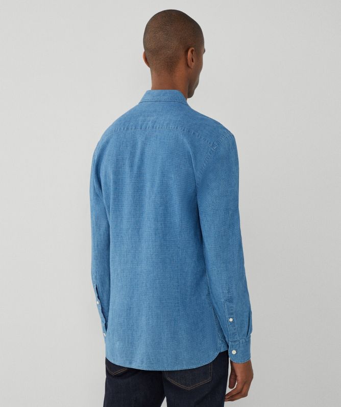 Hackett Slim Fit Linen Houndstooth Shirt